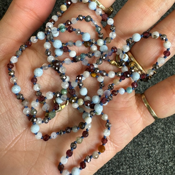 Handmade hand knotted mixed gemstone bracelet or double layer necklace - Picture 7 of 11